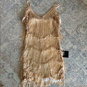 Elegant Gold Fringe Dress Lulu’s NWT